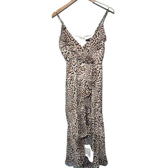 Express Dress Y2K Animal Print BabyDoll Hi Low Ruffled Strappy Summer Party S - Picture 1 of 8